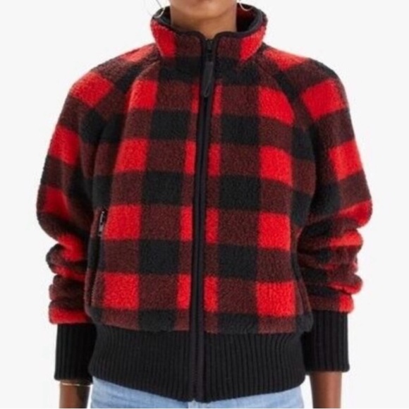 Mother Funnel Neck Ribbed Jacket Women's Small Buffalo Plaid Teatime - Picture 1 of 14